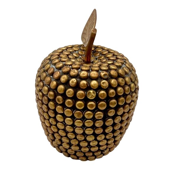 Vintage Brass Studded Decorative Apple Figurine Paperweight Fruit - Picture 5 of 7